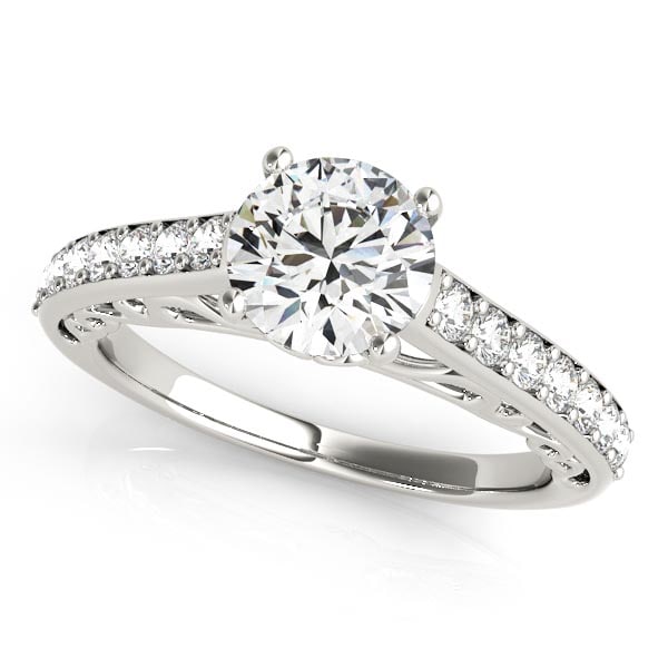 Vintage Style Style Cathedral Diamond Engagement Ring 18k White Gold 2.33ct: CENTER STONE; Diamond 2.00 CTW CENTER STONE CLARITY; I1 CENTER STONE COLOR; J-K CENTER STONE SETTING; Prong SIDE STONE CLARITY; SI2-I1 SIDE STONE COLOR; J-K SIDE STONE SETTING; Pave ctw OF SIDE