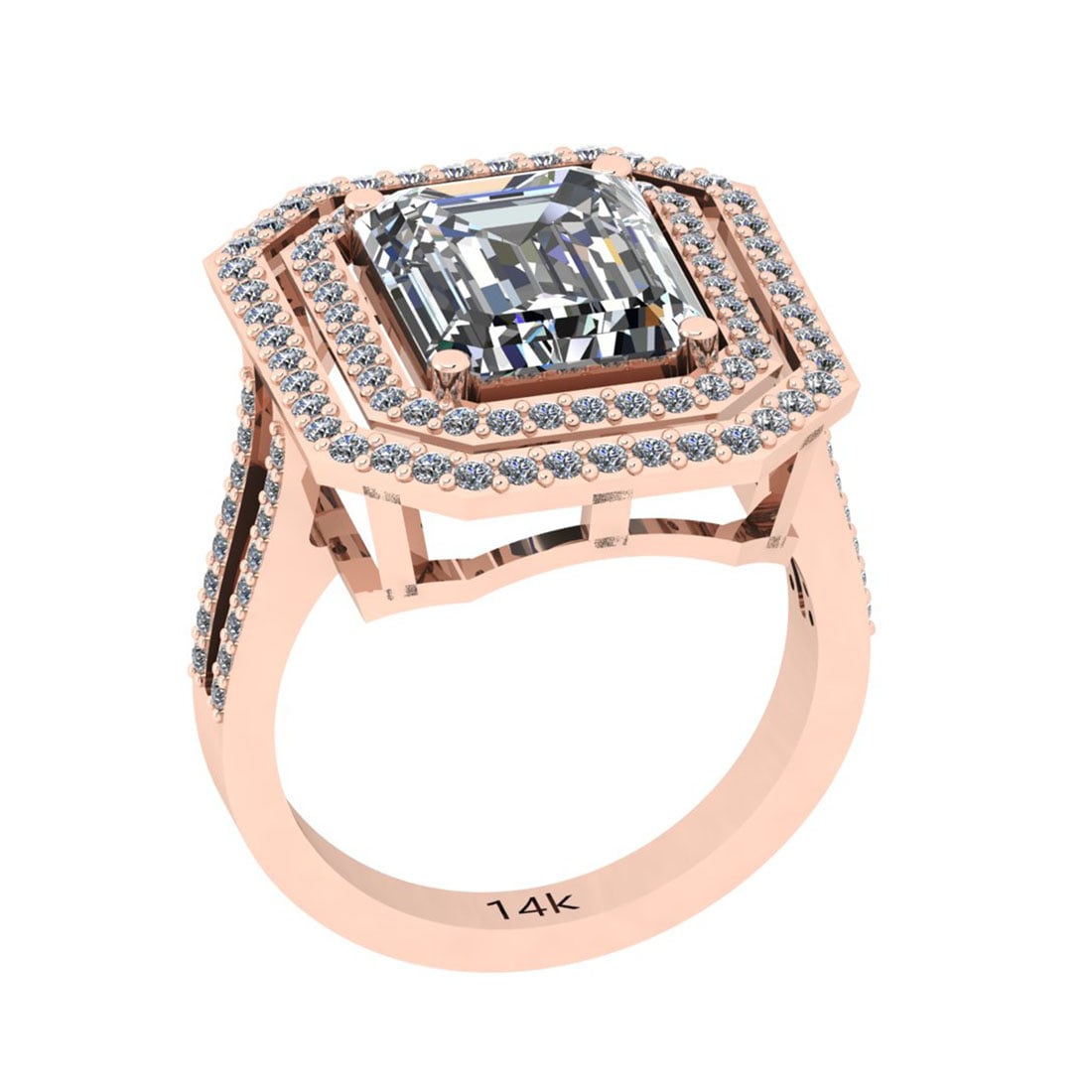 2.70 Ctw SI2/I1 Diamond 14K Rose Gold Wedding Halo Ring (Emerald Cut Center: Center Diamond Weight : 2.00 Ctw (Emerald Cut Center Stone Certified By GIA ) Center Diamond Color : J-K Center Stone Setting : Prong Center Stone Clarity : SI2/I1 Side Stone Weight Of Ctw 0.70 Ctw