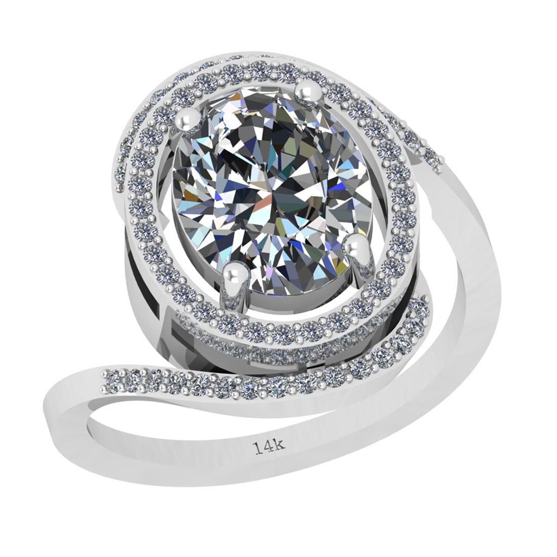 2.82 Ctw SI2/I1 Diamond 14K White Gold Engagement Halo Ring (Oval Cut Cente: Center Diamond Weight : 2.50 Ctw (Oval Cut Center Stone Certified By GIA ) Center Diamond Color : J-K Center Stone Setting : Prong Center Stone Clarity : SI2/I1 Side Stone Weight Of Ctw 0.32 Ctw Side