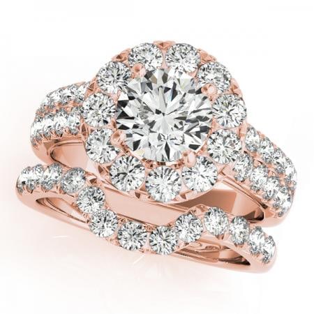 CERTIFIED 14KT ROSE GOLD 1.11 CTW J-K/VS-SI1 DIAMOND HALO BRIDAL SET (1 of 1)