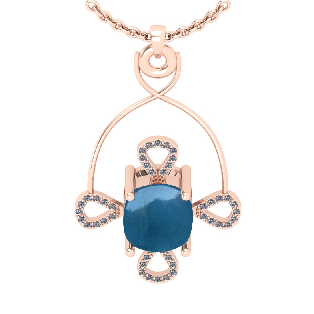 3.40 Ctw SI2/I1 Aquamarine And Diamond 14K Rose Gold Vintage Style Pendant: Color Stone Weight : 3.18 Ctw ( Cushion cabochon ) Center Stone Color : Aquamarine Center Stone Setting : Prong Side Stone Weight Of Ctw 0.22 Ctw Side Stone Color : J-K Stone Clarity : SI2/I1 Stone Se