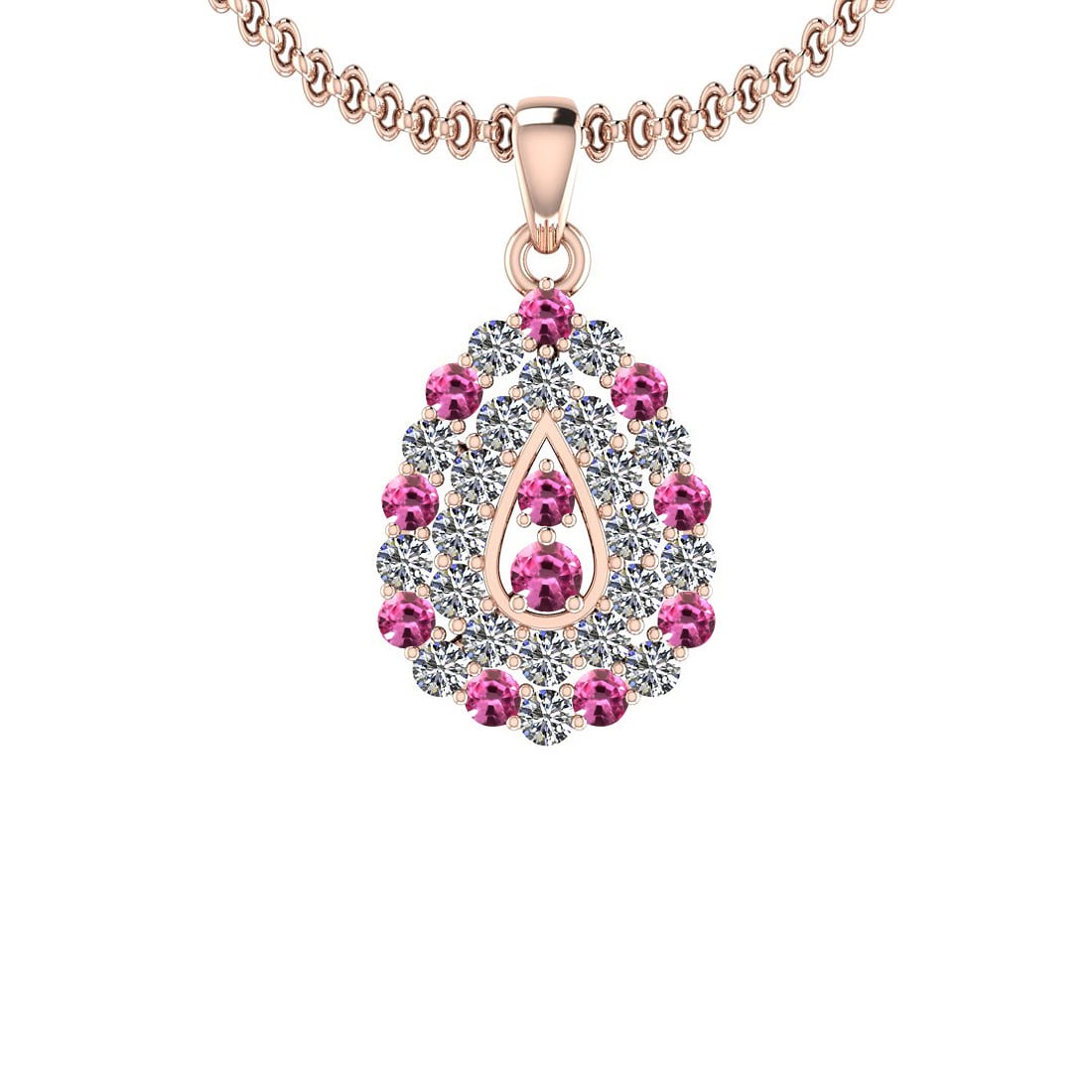 1.15 Ctw SI2/I1 Pink Sapphire And Diamond 14K Rose Gold Pendant Necklace: Center Weight : 0.45 Ctw ( Round Cut ) Center Color :- Pink Sapphire Stone Setting : Prong Side Stone Weight Of Ctw 0.70 Ctw Side Stone Color : J-K Stone Clarity : SI2/I1 Stone Setting : Prong Metal W