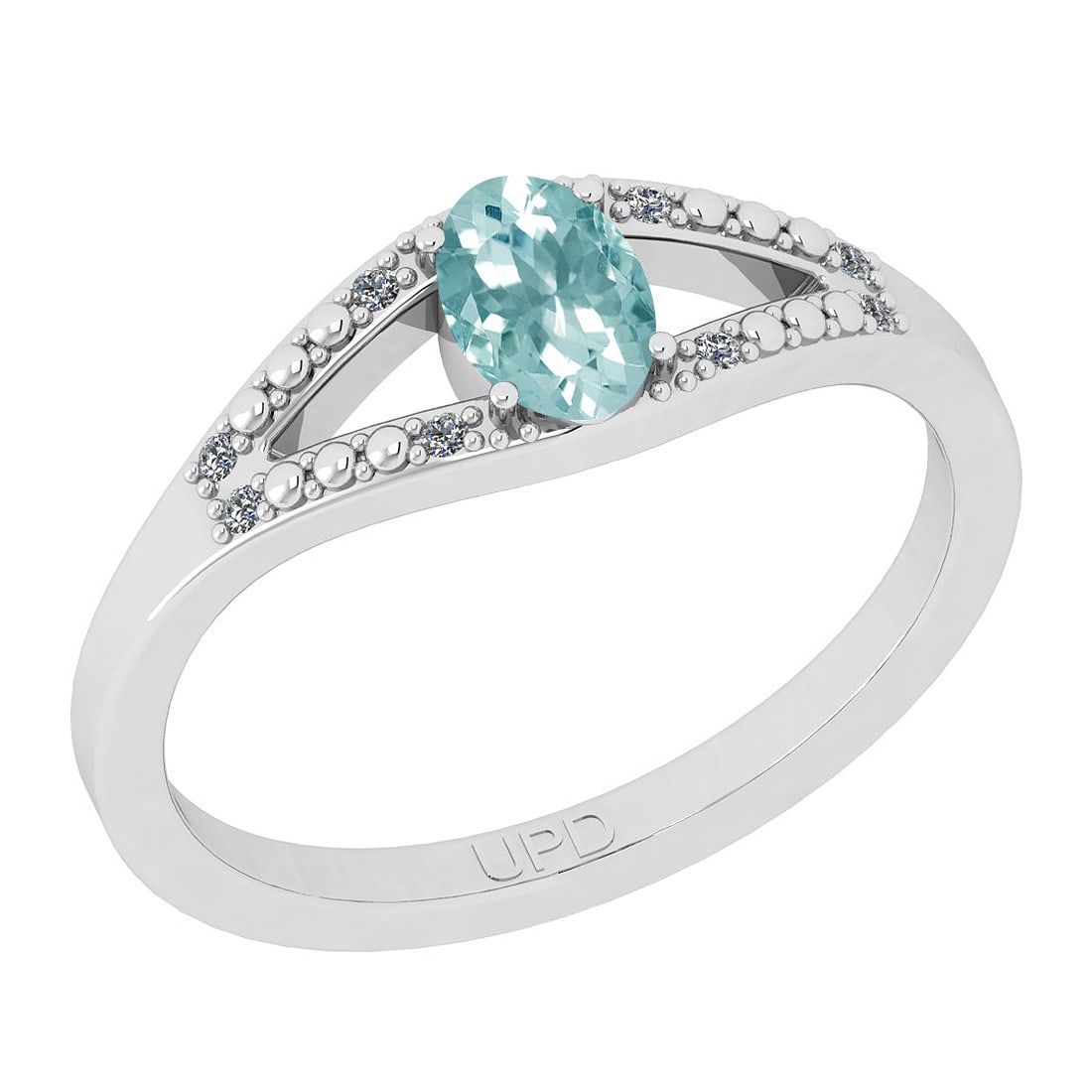 0.42 Ctw SI2/I1 Aquamarine And Diamond 14K White Gold Ring: Center Stone Weight : 0.38 Ctw (Oval Cut) Center Stone Color :-Aquamarine Center Stone Setting : Prong Side Stone Weight Of Ctw 0.04 Ctw Side Stone Color : J-K Stone Clarity : SI2/I1 Stone Setting :