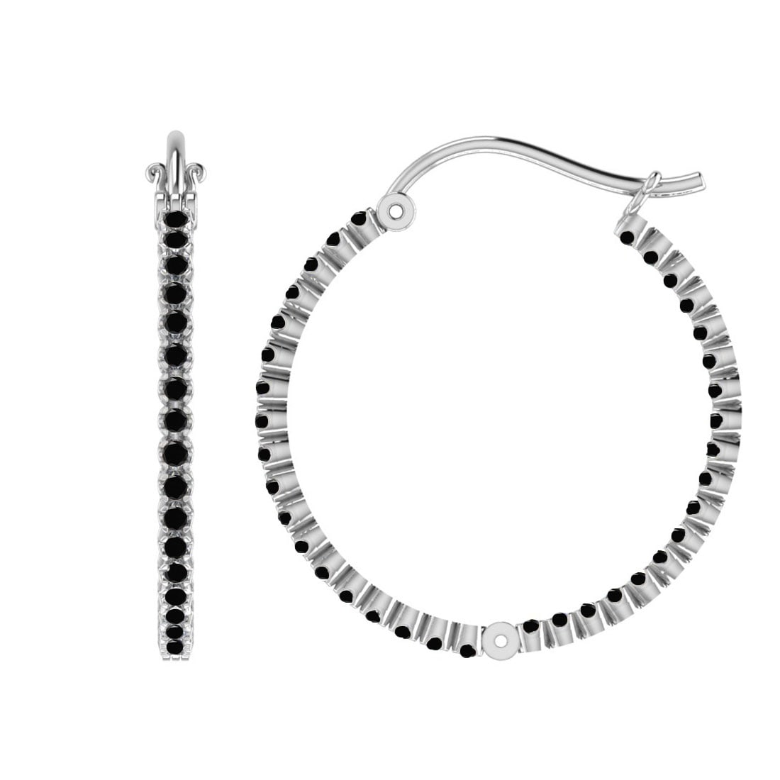 2.04 Ctw i2/i3 Treated Fancy Black Diamond 14K White Gold Hoop Earrings: Center Diamond Weight : 2.04 Ctw (Round Cut) Center Diamond Color :-Treated Fancy Black Diamond Center Clarity : I2/I3 Stone Setting : Prong Metal Weight : Approx 7.50 Gram 14K White Gold Hoop Earring