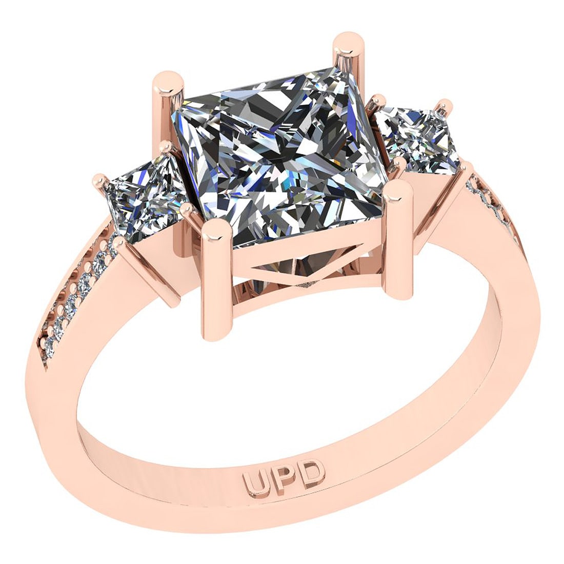 1.50 ctw GIA Certified Center StoneDiamond 14K Rose Gold Engagement Ring: Center Diamond Weight :-1.25 Ctw (Princess Cut) GIA Certified Center StoneCenter Color :- I-J Stone Clarity : SI2/I1 Stone Setting : Prong Side Stone Weight Of Ctw 0.25 ctw Side Stone Color : I-J
