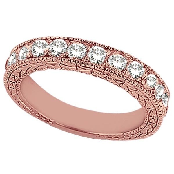 Antique style Style Pave Set Wedding Ring Band 14k Rose Gold 1.00ctw: CENTER STONE; Diamond CENTER STONE CLARITY; J-K CENTER STONE COLOR; Vs2 CENTER STONE SETTING; Pave SIDE STONE CLARITY; SIDE STONE COLOR; SIDE STONE SETTING; ctw OF SIDE STONE: SIDE STONE QUALITY; #PAP