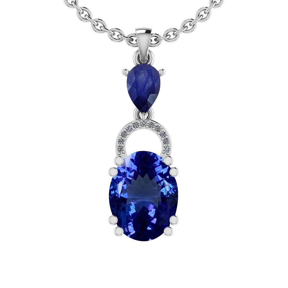Certified 5.36 Ctw VS/SI1 Tanzanite,Blue Sapphire And Diamond 14K White Gol: Center Stone Approx Weight: 4.80 Ctw (Oval Cut) Center Stone Color: Tanzanite Center Stone Setting: Prong Color Stone Weight: 0.50 ctw stone Color: Blue Sapphire (Pear Cut )Setting: Prong Side Stone 0