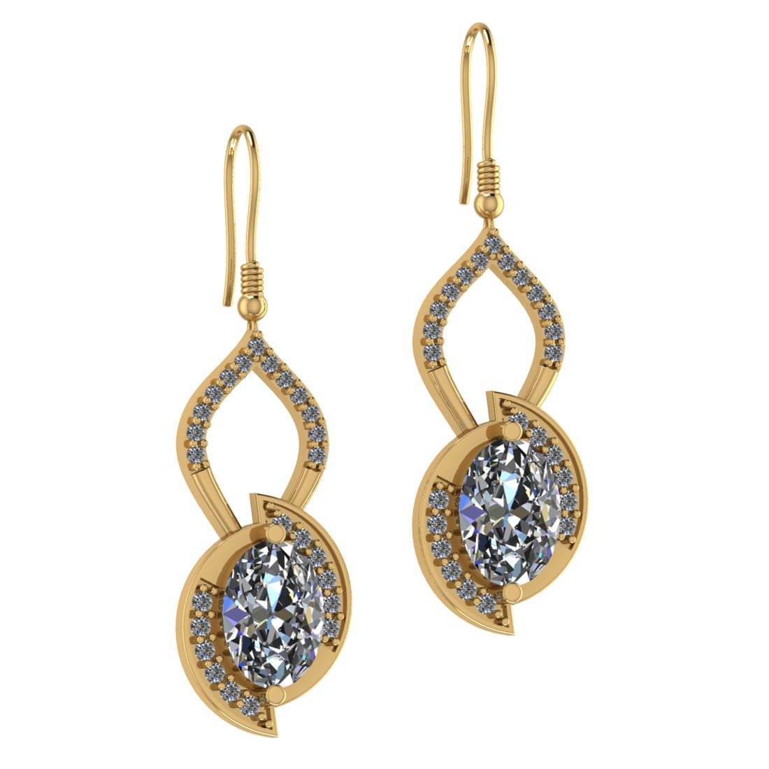 2.00 Ctw SI2/I1 Diamond 14K Yellow Gold Wire Hook Earrings: Center Diamond Weight : 1.40 Ctw (Oval Cut) Center Diamond Color : J-K Center Stone Setting : Prong Center Stone Clarity : SI2/I1 Side Stone Weight Of Ctw 0.60 Ctw Side Stone Color : J-K Stone Clarity