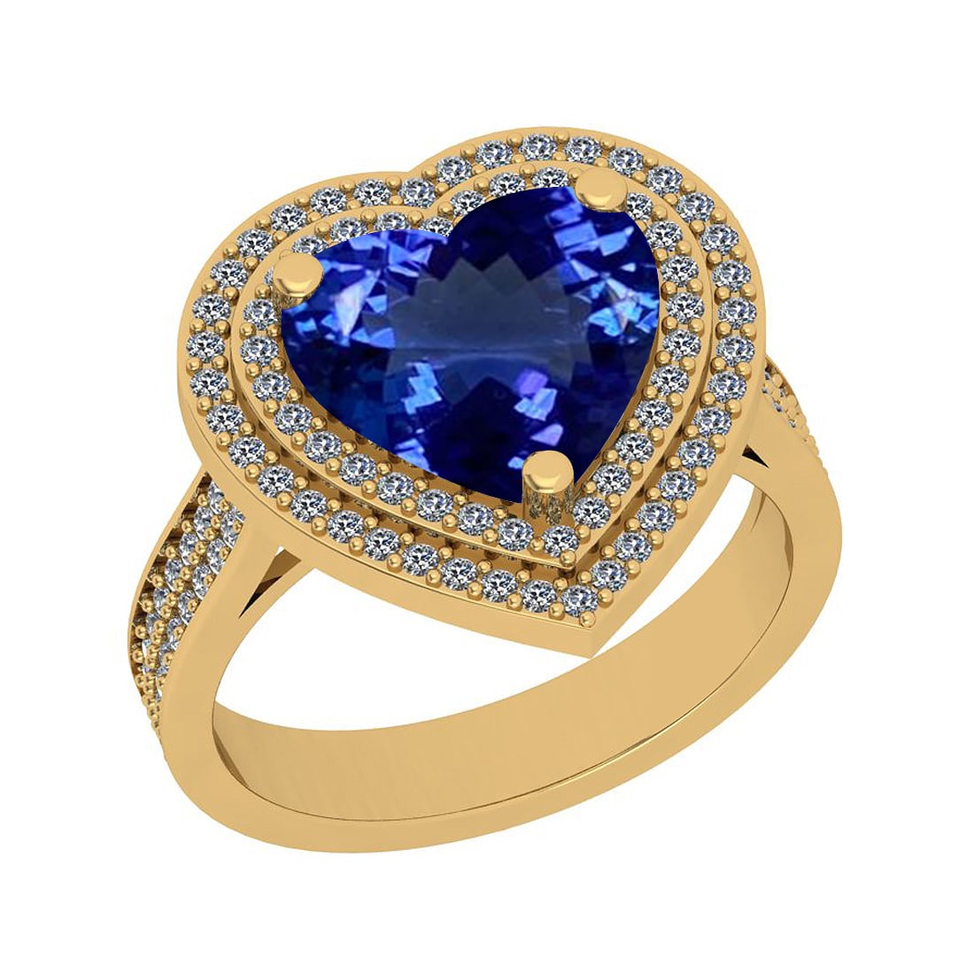 Certified 5.07 Ctw VS/SI1 Tanzanite And Diamond 14k Yellow Gold Vingate Sty: Center Approx Weight: 4.43 Ctw (Heart Cut) Center Color: Tanzanite Center Stone Setting: Prong Side Stone 0.64 Ctw Side Stone Color: J-K Stone Clarity: VS/SI1 Stone Setting: Prong Metal Approx Weight: