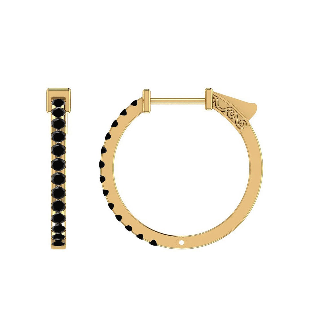 0.60 Ctw Treated fancy Black Diamond 14K Yellow Gold Huggie Earrings: Center Diamond Weight : 0.60 Ctw (Round Cut) Center Diamond Color :- Treated fancy Black Diamond Center Clarity : I2/I3 Stone Setting : Prong Metal Weight : Approx 3.90 Gram 14K Yellow Gold Huggie Ear