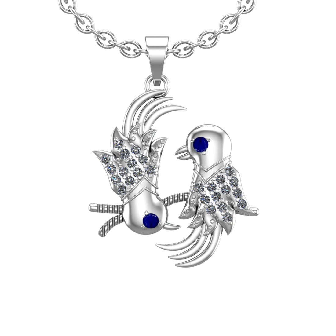 0.08 Ctw SI2/I1 Blue Sapphire and Diamond 14K White Gold Little Birds Neckl: Eye Stone Weight :-0.02 ctw Eye stone Color :- Blue Sapphire Setting : Prong Side Weight Of Ctw 0.06 Ctw Color : J-K Clarity : SI2/I1 Stone Setting : Prong Metal Weight : Approx 2.80 gram 14K White Go