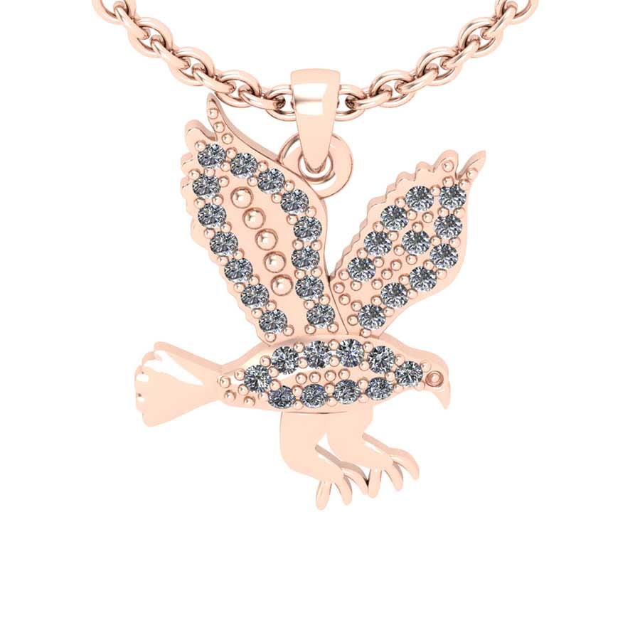 0.28 Ctw SI2/I1 Diamond 14K Rose Gold Eagle Pendant Necklace: Total Diamond Weight : 0.28 Ctw (Round cut) Center Diamond Color :- J-K Center Clarity : SI2/I1 Stone Setting : Prong Metal Weight : Approx 3.50 Gram 14K Rose Gold Eagle Pendant Necklace #PAPPS27892v8