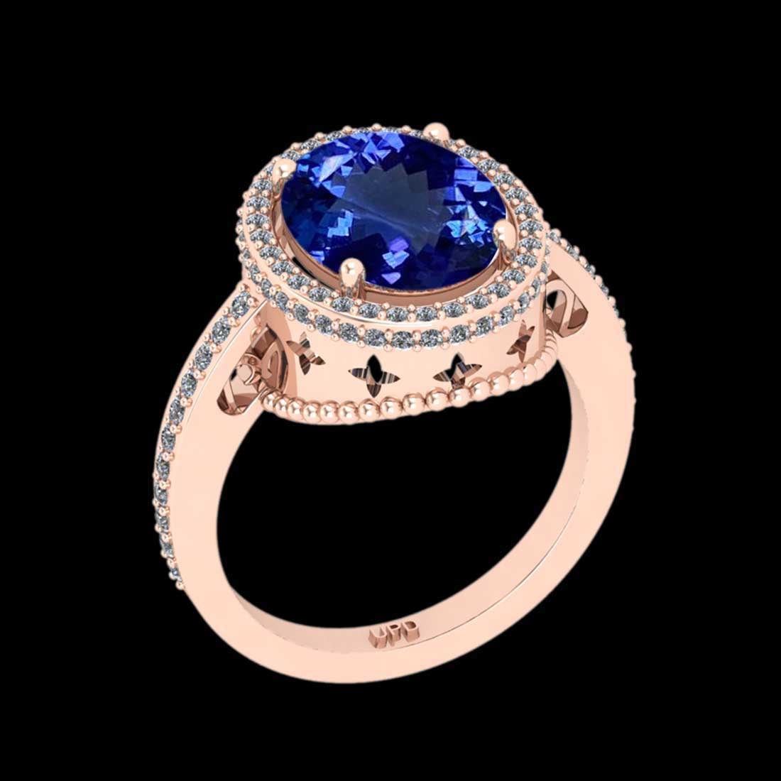 4.41 Ctw VS/SI1 Tanzanite and Diamond 14K Rose Gold Engagement Ring: Center Stone Weight : 3.89 Ctw ( Oval Cut) Center stone Color :-Tanzanite Center Stone Setting : Prong Side Stone Weight Of Ctw 0.52 Ctw Side Stone Color : J-K Stone Clarity : VS/SI1 Stone Setting : P