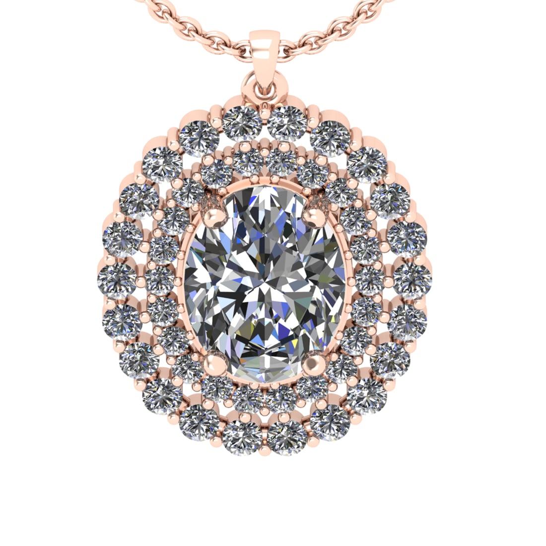 1.50 Ctw SI2/I1 Diamond 14K Rose Gold Pendant Necklace: Center Diamond Weight : 1.00 Ctw (Oval Cut) Center Diamond Color : J-K Center Stone Setting : Prong Center Stone Clarity :SI2/I1 Side Stone Weight Of Ctw 0.50 Ctw Side Stone Color : J-K Stone Clarity