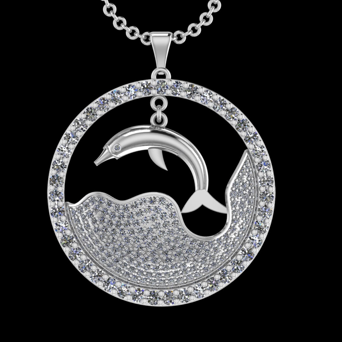5.09 Ctw SI2/I1 Diamond 14K White Gold Zodiac Sign Fish pendant necklace (1 of 1)