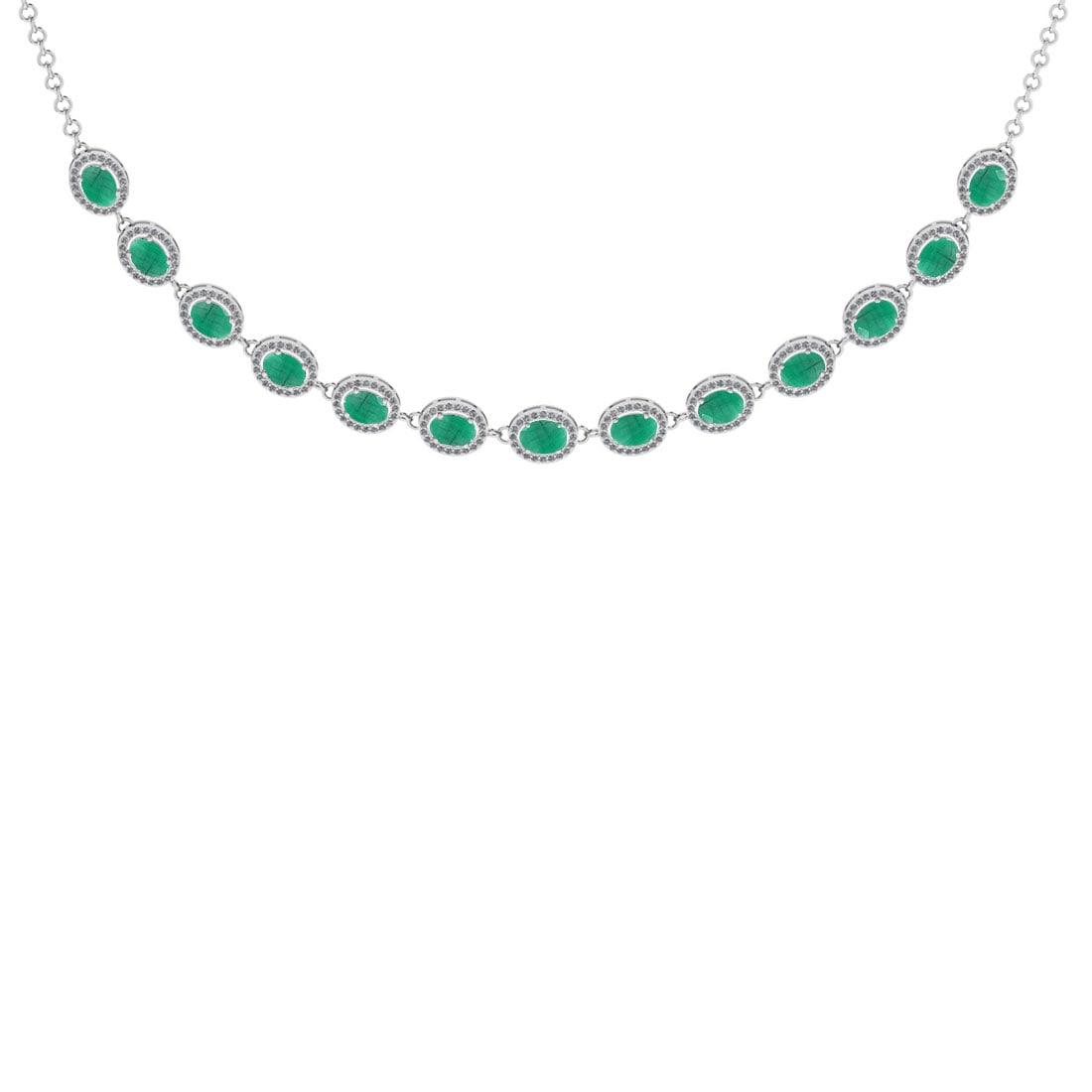 11.30 Ctw VS/SI1 Emerald And Diamond 14K White Gold Girls Fashion Necklace: Color Stone Weight : 9.75 Ctw ( Oval Cut ) Center Stone Color : Emerald Stone Setting : Prong Side Diamond Weight Of Ctw 1.55 Ctw Side Stone Color : J-K Stone Clarity : VS/SI1 Stone Setting : Prong