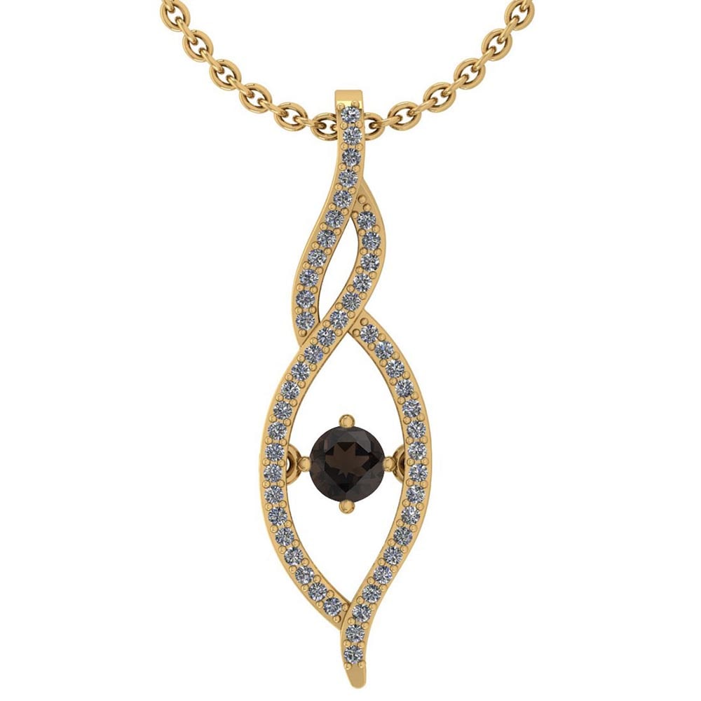 Certified 0.47 Ctw Smoky Quarzt And Diamond 14k Yellow Gold Pendant VS-SI1: Center Stone Weight ; 0.23 Ctw ( 1 Pec Round) Center Stone Color : Smoky Quarzt Center Stone Setting ; Prong Side Stone ( 1.mm 49 Round Cut Diamond ) 0.24 ctw Side Stone Color : White G-H Diamond Side