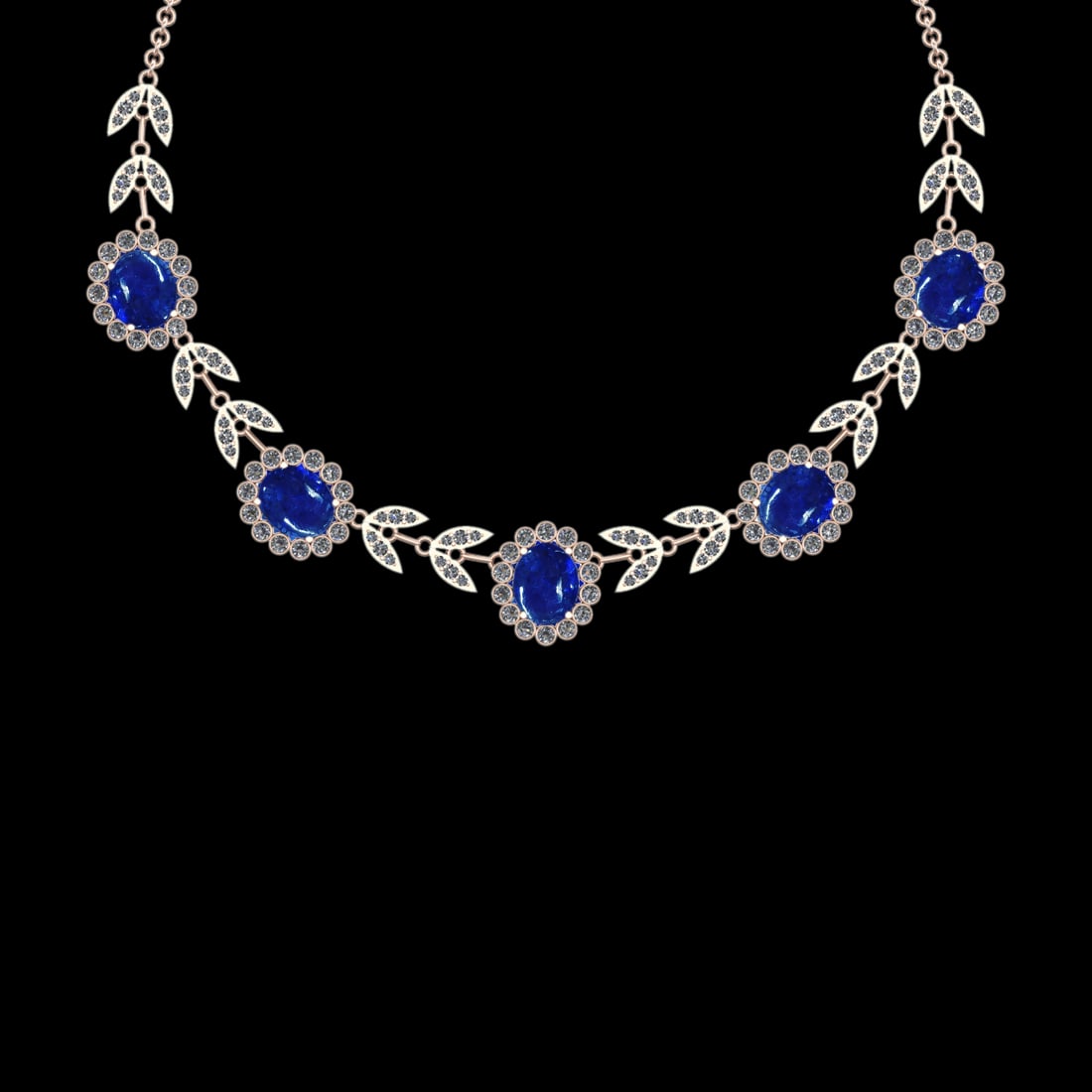 42.18 Ctw VS/SI1 Tanzanite and Diamond Prong Set 14K Rose Gold Pendant Neck: Center Stone Weight : 35.19 Ctw ( 5 Pec Oval Cab) Center Stone Color :-Tanzanite Setting : Prong Side Weight Of Ctw 7.19 Ctw Color : J-K Clarity : VS/SI1 Stone Setting : Prong Metal Weight : Approx 21