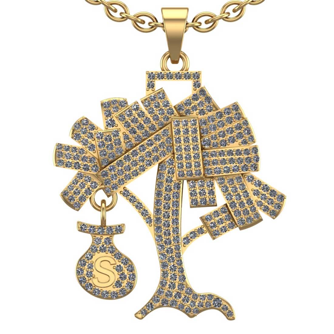 2.36 Ctw SI2/I1 Diamond 18K Yellow Gold Money tree Pendant Necklace (1 of 1)