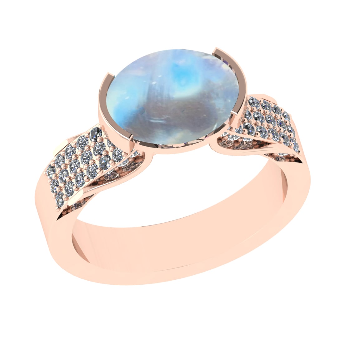 5.83 Ctw VS/SI1Rainbow and Diamond 14K Rose Gold Engagement Ring: Color Stone Weight : 5.35 Ctw (Oval Cab) Stone Color :- Rainbow Center Stone Setting : Prong Side Weight Of Ctw 0.48 Ctw Color : J-K Clarity : VS/SI1 Stone Setting : Prong Metal Weight : Approx 6.10 g