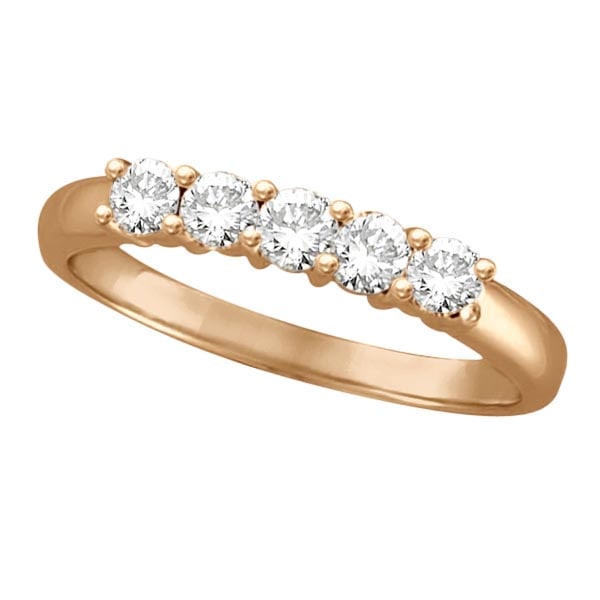 Five Stone Diamond Ring Anniversary Band 14k Rose Gold (0.50ctw): METAL TYPE: 14k Rose Gold ;TOTAL CARAT WEIGHT: 0.5 ;NAME OF CENTER STONE: Diamond ;CENTER STONE SHAPE: Round ;CENTER STONE CLARITY: SI ;CENTER STONE COLOR: G-h ;CENTER STONE SETTING: Prong ;CENTER