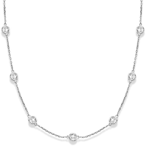 Station Bezel-Set Necklace 14k White Gold (3.00ct): METAL TYPE: 14k White Gold ;TOTAL CARAT WEIGHT: 3 ;NAME OF CENTER STONE: Diamond ;CENTER STONE SHAPE: Round ;CENTER STONE CLARITY: SI ;CENTER STONE COLOR: G-h ;CENTER STONE SETTING: Bezel ;CENTER