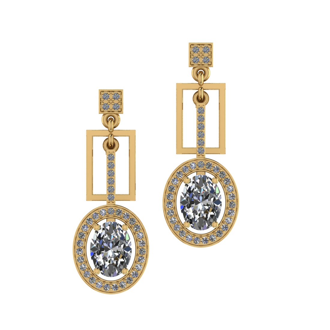 2.51 Ctw SI2/I1 Diamond 14K Yellow Gold Earrings: Center Diamond Weight : 2.00 Ctw (Oval Cut) Center Diamond Color : J-K Center Stone Setting : Prong Center Stone Clarity : SI2/I1 Side Stone Weight Of Ctw 0.51 Ctw Side Stone Color : J-K Stone