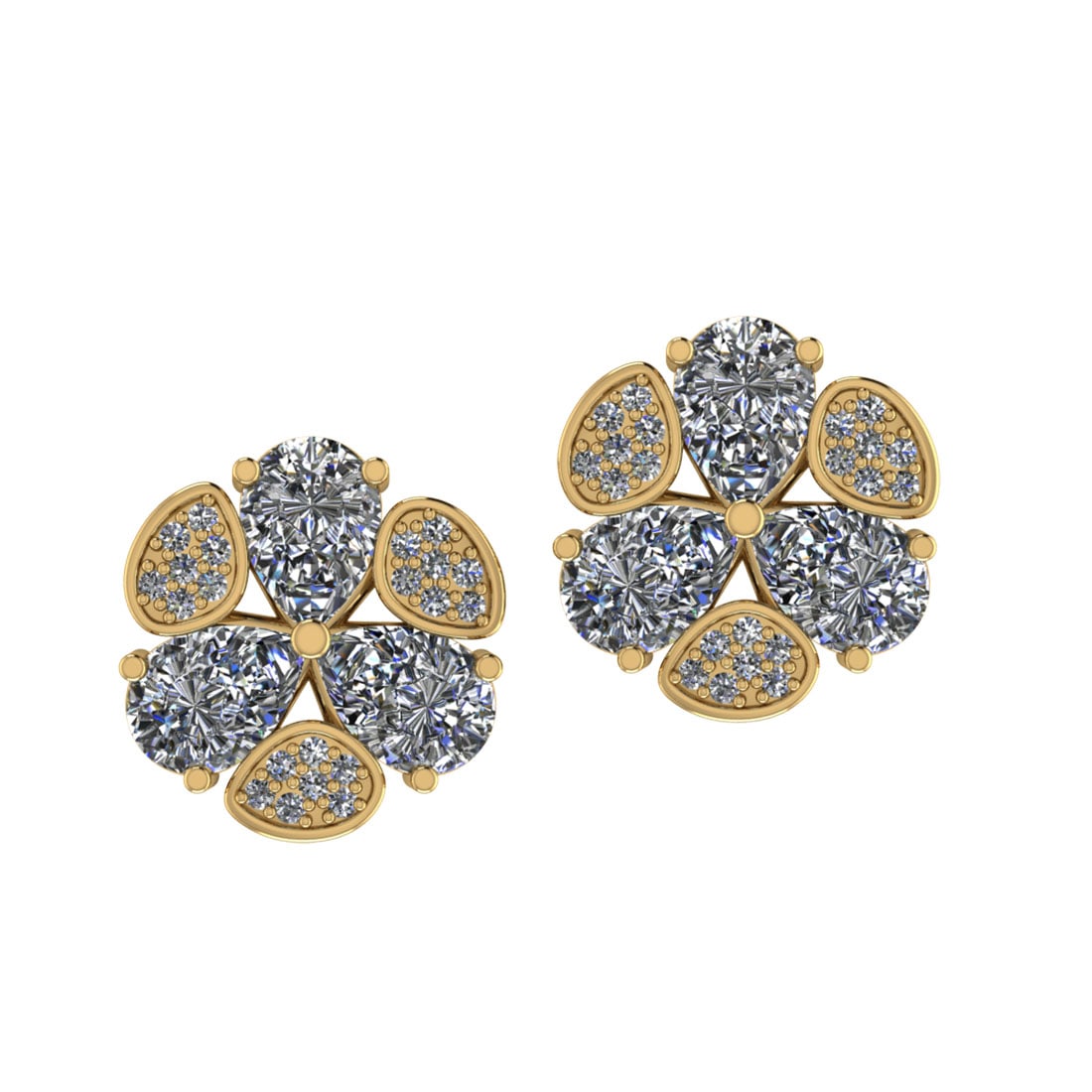 4.75 Ctw SI2/I1 Diamond 14K Yellow Gold Stud Earrings: Center Diamond Weight : 4.50 Ctw (Pear Cut) Center Diamond Color : J-K Center Stone Setting : Prong Center Stone Clarity : SI2/I1 Side Stone Weight Of Ctw 0.25 Ctw Side Stone Color : J-K Stone Clarity
