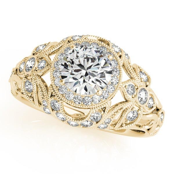 Diamond Halo Engagement Ring Floral 14k Yellow Gold 1.20ctw (1 of 1)