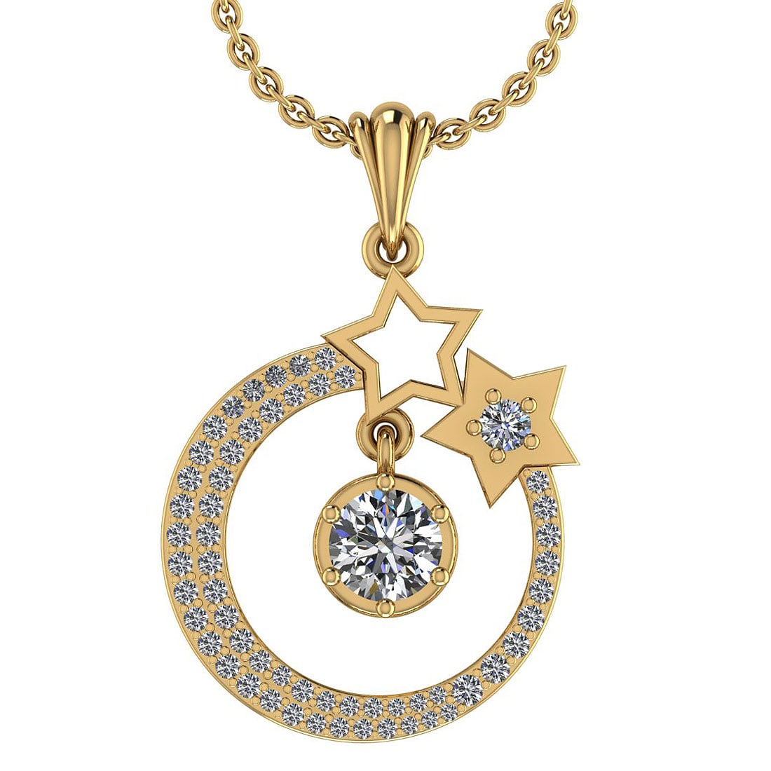 0.85 Ctw SI2/I1 Diamond 14K Yellow Gold Necklace: Center Stone Weight : 0.50 Ctw (Round Cut ) Center Stone Color : J-K Stone Clarity : SI2/I1 Center Stone Setting : Prong Side Diamond Weight Of Ctw 0.35 Ctw Side Stone Color : J-K Stone Clarity :