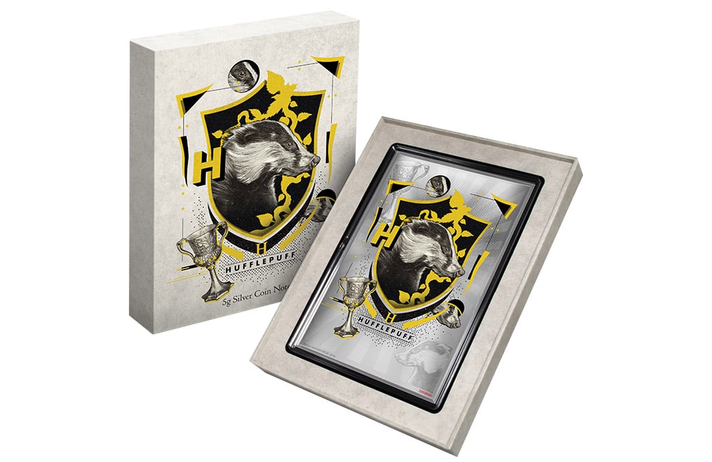 HARRY POTTER - Hogwarts House Banners - Hufflepuff 5g Silver Coin Note: HARRY POTTER - Hogwarts House Banners - Hufflepuff 5g Silver Coin Note #PAPPS98544v15