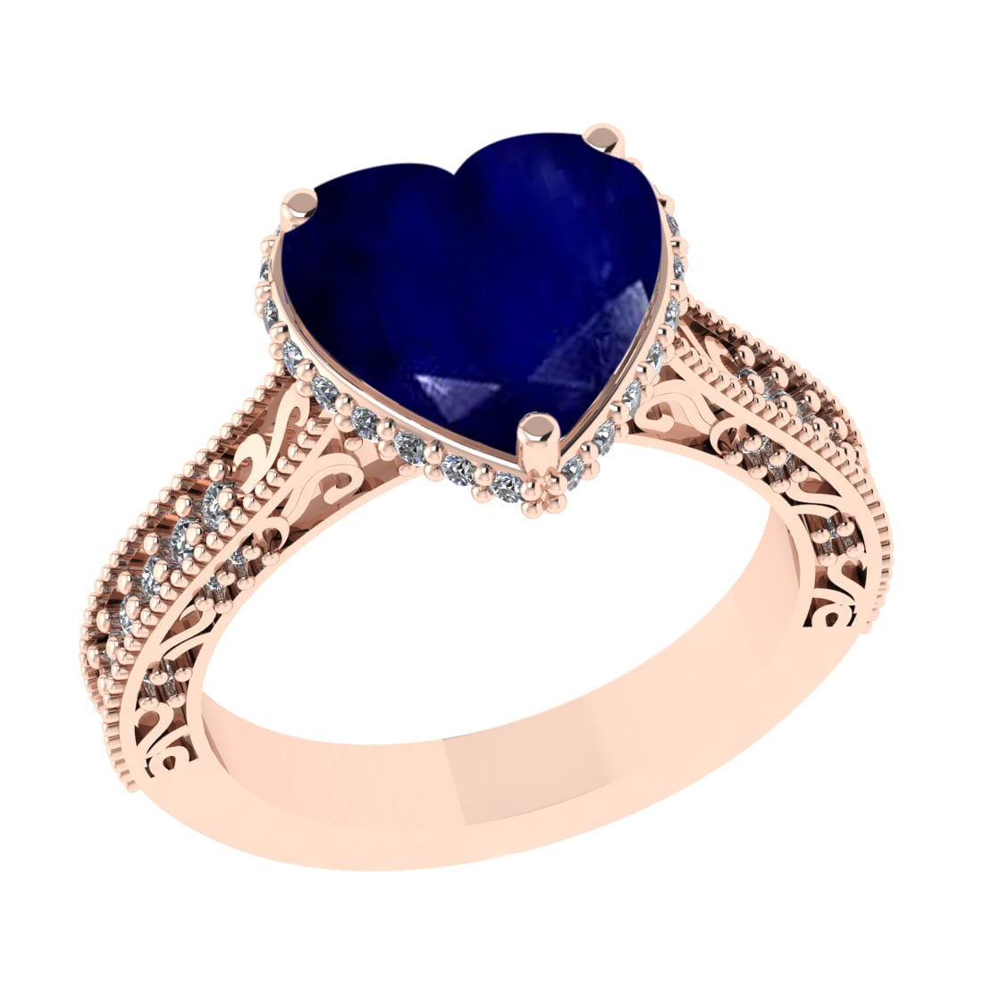 3.04 Ctw SI2/I1 Blue Sapphire and Diamond 14K Rose Gold Engagement Ring: Color Stone Weight : 2.50 Ctw ( Heart Cut) Stone Color :- Blue Sapphire Center Stone Setting : Prong Side Weight Of Ctw 0.54 Ctw Color : J-K Clarity : SI2/I1 Stone Setting : Prong Metal Weight : Appro