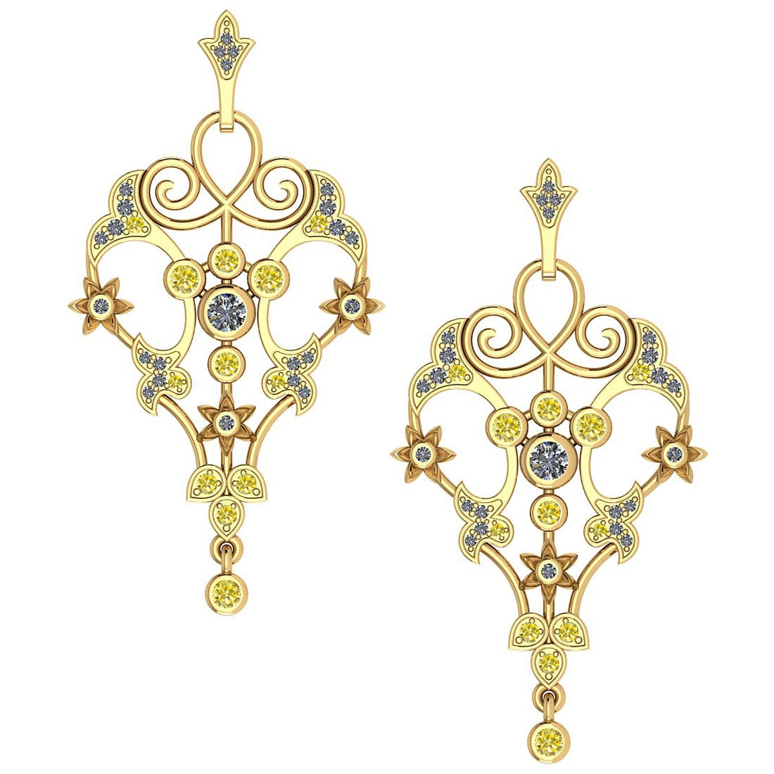 Certified 0.61 Ctw I2/I3 Treated Fancy Yellow And White Diamond 14K Yellow: Center Approx Weight: 0.13 Ctw (Round Cut) Center Color: J-K Center Stone Clarity: I2/I3 Stone Setting: Prong Side Stone 0.25 Ctw Side Stone Color: Treated Fancy Yellow Diamond Stone Clarity: I2/I3 Si