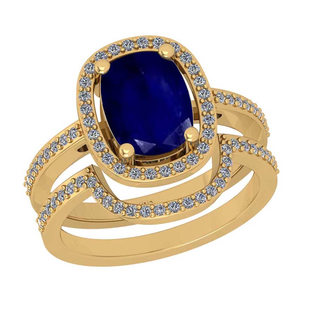 2.37 Ctw SI2/I1Blue Sapphire and Diamond 14K Yellow Gold Engagement set Rin: Center Stone Weight : 2.00 Ctw ( 1pec Cushion Cut) Center stone Color :-Blue Sapphire Setting : Prong Side Diamond Weight Of Ctw 0.37 Ctw Color : J-K Clarity : SI2/I1 Stone Setting : Prong Metal