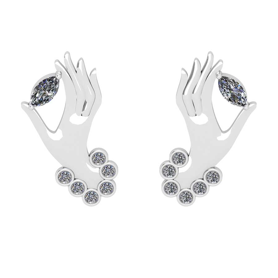0.65 Ctw SI2/I1 Diamond 14K White Gold Antique style Earrings: Center Diamond Weight : 0.50 Ctw (2pec Marquise Cut) Center Diamond Color :-J-K Setting : Prong Side Weight Of Ctw 0.15 Ctw Color : J-K Clarity : SI2/I1 Stone Setting : Prong Metal Weight : Approx 3.5