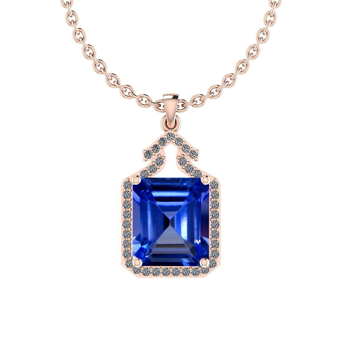 Certified 4.74 Ctw VS/SI1 Tanzanite And Diamond 14K Rose Gold Victorian Sty: Center Stone Approx Weight: 4.54 Ctw (Emerald Octo Cut) Center Stone Color: Tanzanite Center Stone Setting: Prong Side Stone 0.20 Ctw Side Stone Color: J-K Stone Clarity: VS/SI1 Stone Setting: Prong