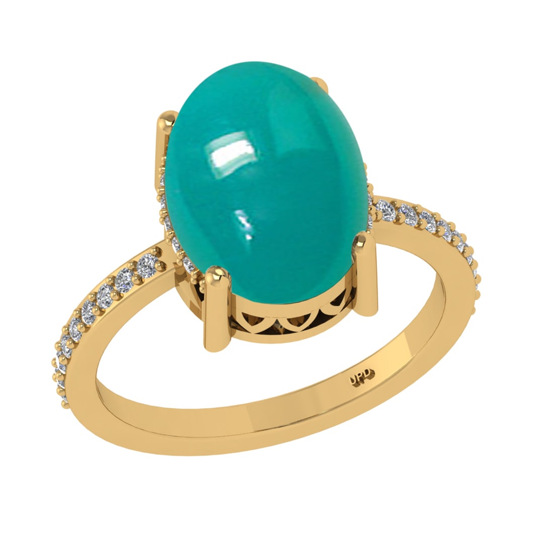 5.31 Ctw VS/SI1 Emerald and Diamond 14k Yellow Gold Engagement Ring: Center Stone Weight : 5.10 Ctw ( Oval Cab) Center Stone Color :-Emerald Setting : Prong Side Weight Of Ctw 0.21 Ctw Color : J-K Clarity : VS/SI1 Stone Setting : Prong Metal Weight : Approx 3.20 gram 1