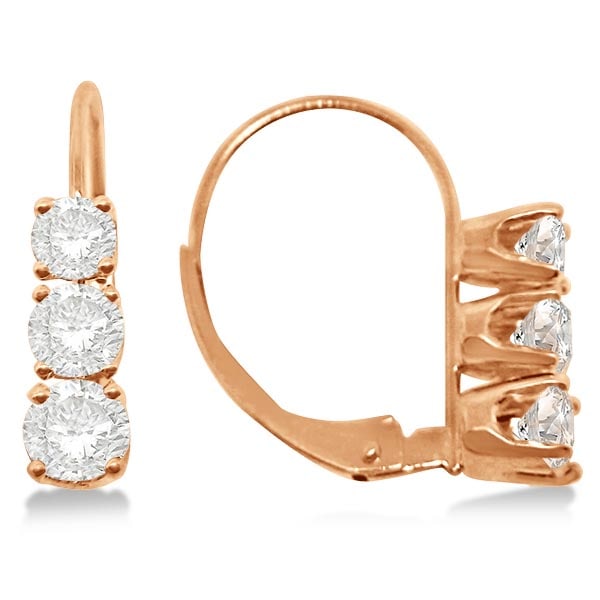 Three-Stone Leverback Diamond Earrings 14k Rose Gold 1.00ctw (1 of 1)