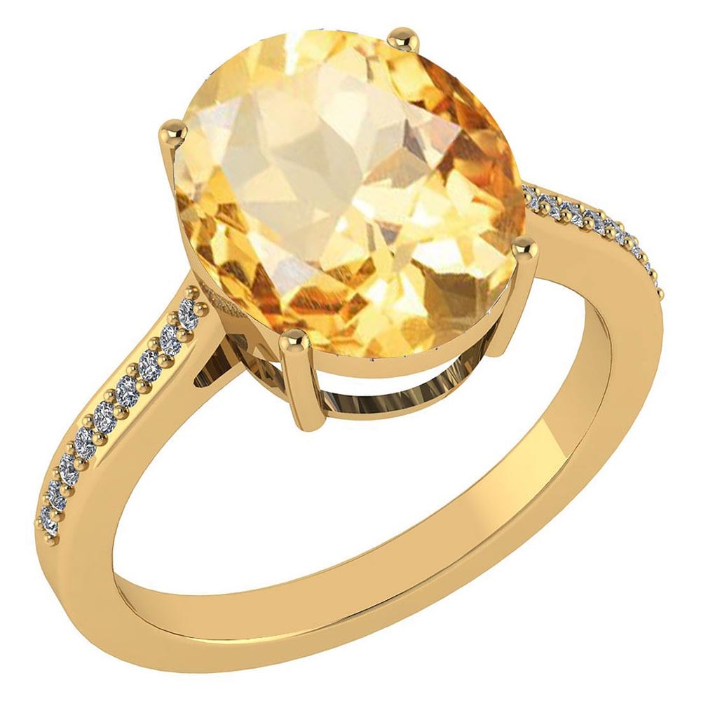 Certified 2.75 Ctw Citrine And Diamond VS/SI1 Ring 14K Yellow Gold MADE IN: Center Stone Approx Weight ; 5.05 Ctw (1 Pcs Oval) Center Stone Color: Citrine Center Stone Setting ; Prong Side Stone (18 Pcs Round Cut Diamond VS/SI1) 0.25 ctw Side Stone Color: White G-H Diamond
