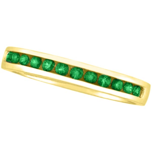 Channel-Set Emerald Band Stackable Ring 14k Yellow Gold 1.40ctw: CENTER STONE; Emerald CENTER STONE CLARITY; CENTER STONE COLOR; Green CENTER STONE SETTING; Channel SIDE STONE CLARITY; SIDE STONE COLOR; SIDE STONE SETTING; ctw OF SIDE STONE: SIDE STONE QUALITY; 