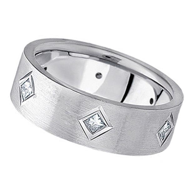 Princess Cut Diamond Wedding Band in platinum 0.60 ctw: CENTER STONE; Diamond CENTER STONE CLARITY; SI1 CENTER STONE COLOR; J-K CENTER STONE SETTING; Burnish SIDE STONE CLARITY; SIDE STONE COLOR; SIDE STONE SETTING; ctw OF SIDE STONE: SIDE STONE QUALITY; #
