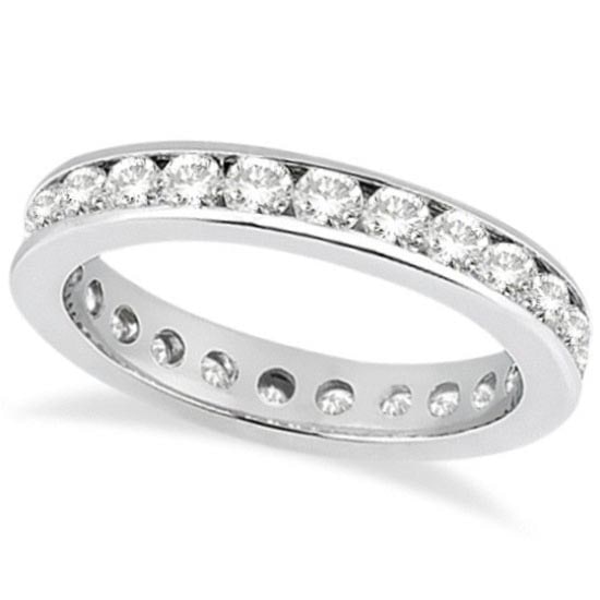 Channel-Set Diamond Eternity Ring Band in platinum 1.75 ctw: CENTER STONE; Diamond CENTER STONE CLARITY; SI1-SI2 CENTER STONE COLOR; J-K CENTER STONE SETTING; Channel SIDE STONE CLARITY; SIDE STONE COLOR; SIDE STONE SETTING; ctw OF SIDE STONE: SIDE STONE QUALIT