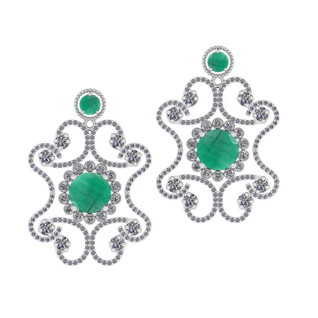 4.14 Ctw SI2/I1 Emerald and Diamond 14K White Gold Earrings: Center Stone Weight : 2.80 Ctw ( Round Cut) Center Stone Color :-Emerald Setting : Prong Side Diamond Weight Of Ctw 1.34 Ctw Color : J-K Clarity : SI2/I1 Stone Setting : Prong Metal Weight : Approx 7.