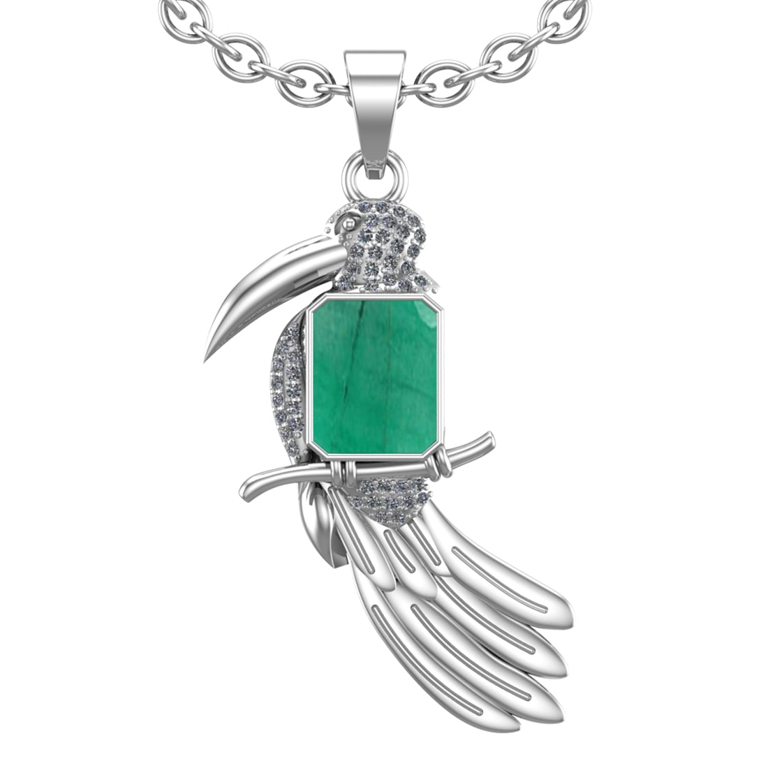 2.73 Ctw SI2/I1 Emerald and Diamond 14K White Gold Necklace: Color Stone Weight : 2.50 Ctw ( Emerald Cut) Stone Color :- Emerald Center Stone Setting : Prong Side Weight Of Ctw 0.23 Ctw Color : J-K Clarity : SI2/I1 Stone Setting : Prong Metal Weight : Approx 8.