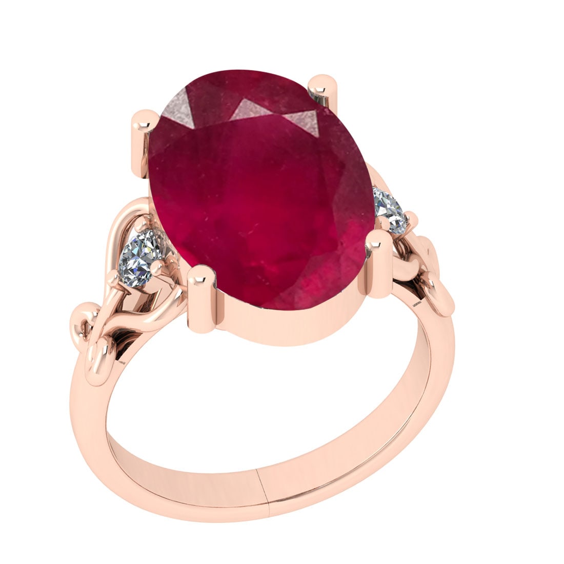 8.78 CtwSI2/I1 Ruby And Diamond 14K Rose Gold Cocktail Ring: Center Stone Weight : 8.58 Ctw ( Oval Cut ) Center Stone Color : Ruby Stone Setting : Prong Side Diamond Weight Of Ctw 0.20 Ctw Side Stone Color : J-K Stone Clarity :SI2/I1 Stone Setting : Prong Metal