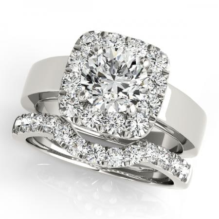 CERTIFIED 14KT WHITE GOLD 1.19 CTW J-K/VS-SI1 DIAMOND HALO BRIDAL SET (1 of 1)