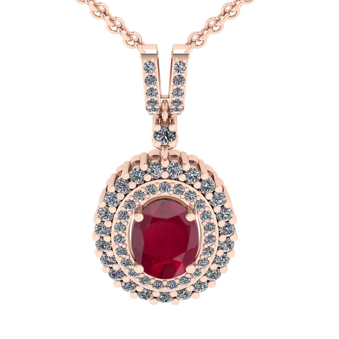 1.80 Ctw VS/SI1 Ruby And Diamond 14K Rose Gold Necklace (ALL DIAMOND ARE LA: Color Stone Weight : 1.25 Ctw ( Oval Cut ) Center Stone Color : Ruby Stone Setting : Prong Side Diamond Weight Of Ctw 0.55 Ctw Side Stone Color : J-K Stone Clarity : VS/SI1 Stone Setting : Prong