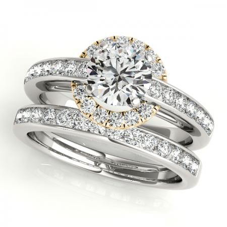 CERTIFIED 14KT TWO TONE GOLD 1.05 CTW J-K/VS-SI1 DIAMOND HALO BRIDAL SET (1 of 1)