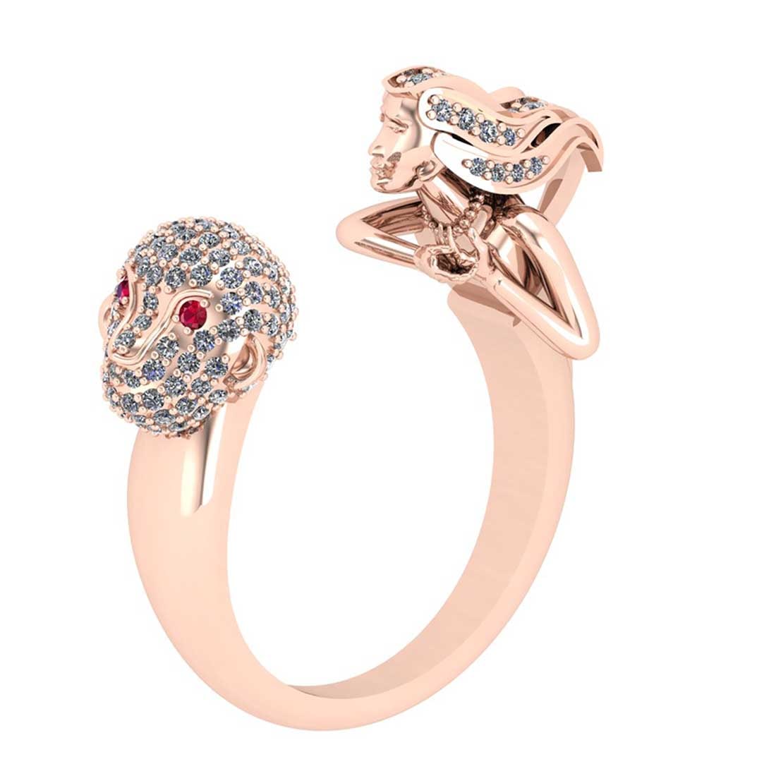 0.64 Ctw SI2/I1 Diamond 14K Rose Gold Monkey Women Face Ring: Eye Stone Weight :- 0.02 ctw Eye Stone Color :- Ruby Total Diamond Weight : 0.62 Ctw ( Round Cut ) Diamond Color :- J-K Clarity : SI2/I1 Stone Setting : Prong Metal Weight : Approx 9.50 Gram 14K Rose