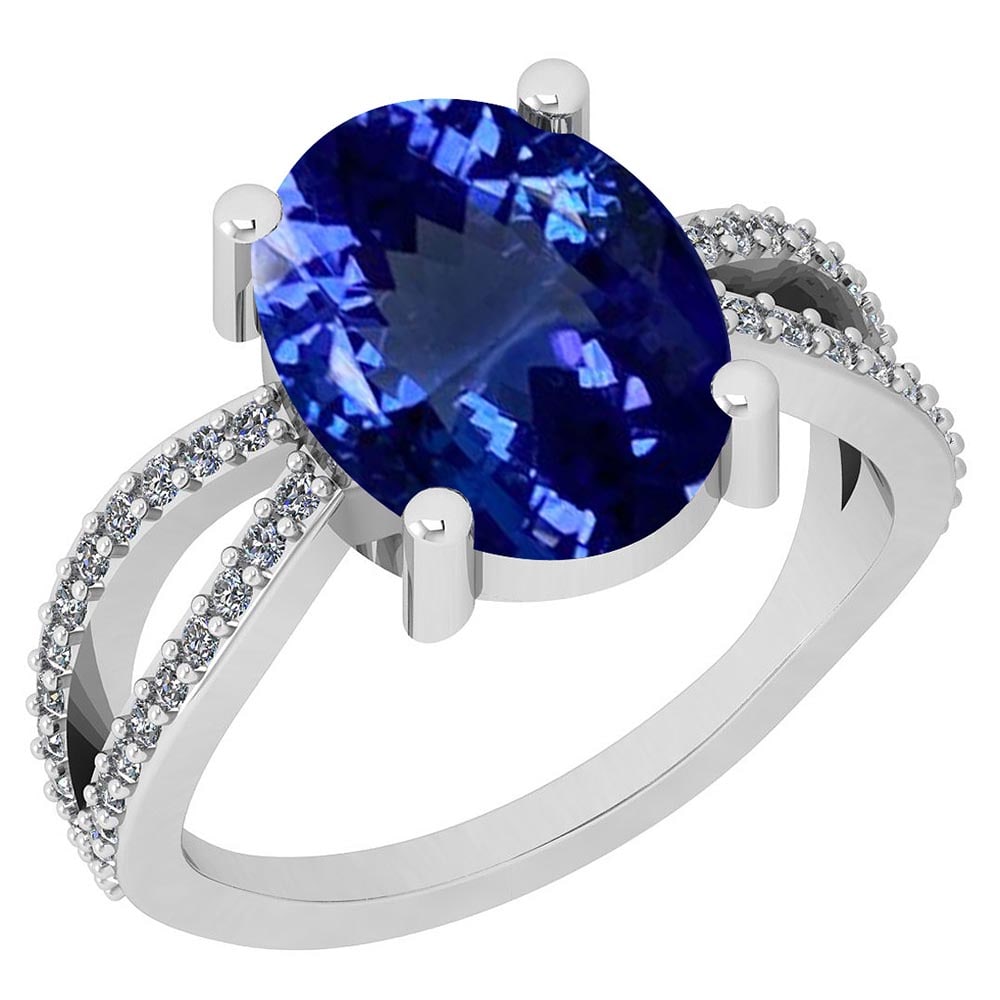 Certified 4.27 Ctw VS/SI1 Tanzanite and Diamond 14K White Gold Vintage Styl: Color Stone Approx Weight: 4.00 Ctw (1 pcs Oval) Center Stone Color: Tanzanite Center Stone Setting: Prong Side Stone Approx Weight: 0.27 Ctw Side Stone Color: G-H Stone Clarity: VS/SI1 Stone Setting: